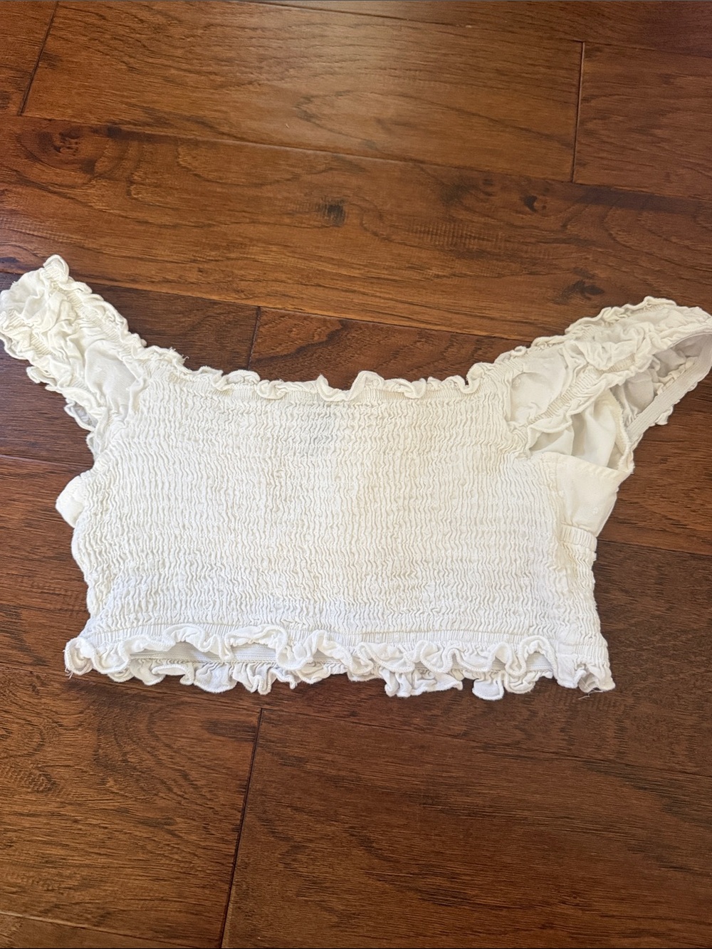 Princess Polly White Ruffled Off-Shoulder Smocked Crop Top - Picture 3 of 4